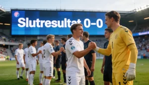 Fodboldkamp der ender uafgjort med to hold pa banen og resultattavle der viser 0-0